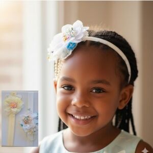 Bows For Girls🎀Floral Kids Headbands - Cream and White (2)✨✨